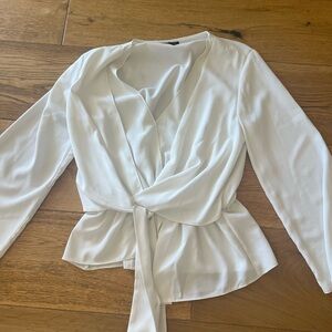 Topshop White Tie-Front Wrap Blouse